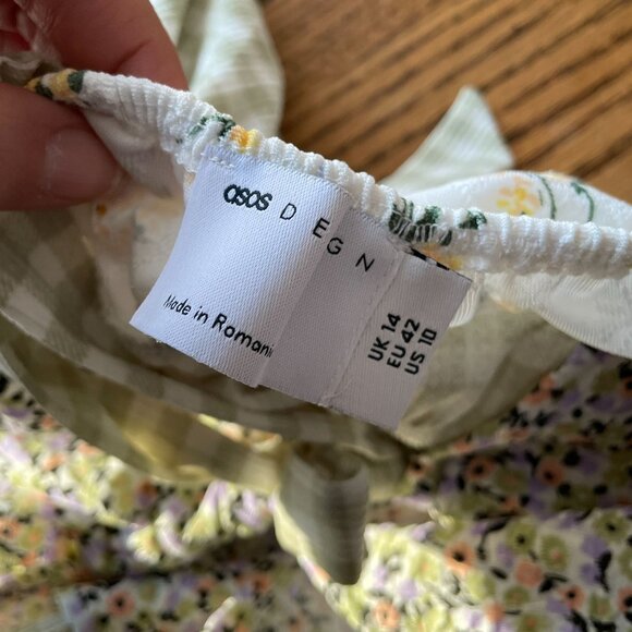 ASOS Design Maternity Mixed Print Tiered Smock Playsuit With Tie Back Detail SZ - Picture 7 of 12